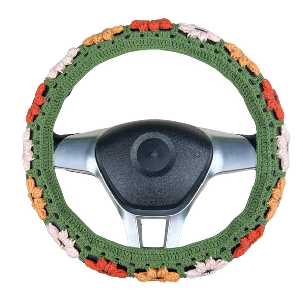 Handmade Crochet Muticolor flower Steering Wheel Cover for Women Girl, Cute Flower Seat Belt Cover, Car Interior Accessories Decorations,new car gift