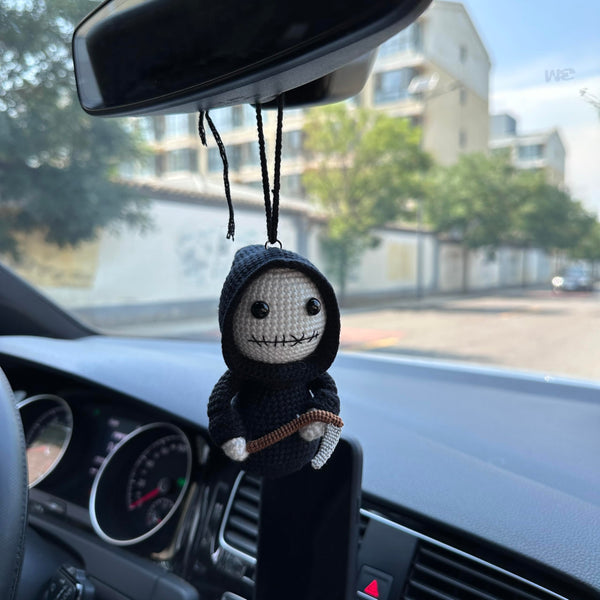 Crochet Halloween black Skull Car Accessories Hanging Ornament   and Pendant for Car Rear View Mirror Interior Decoration