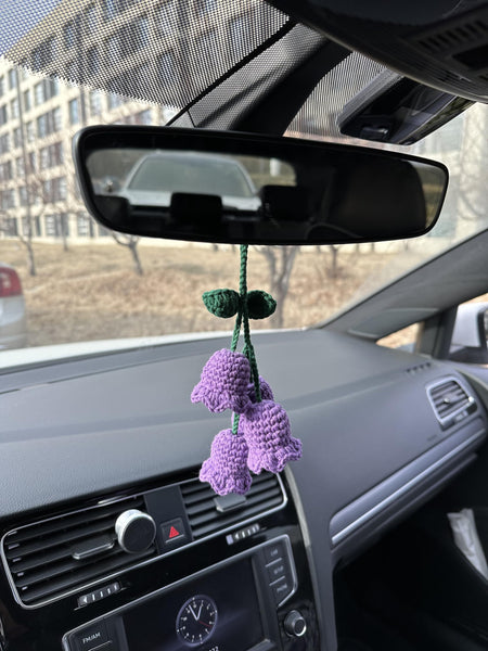 Crochet Purple Cute Lily Car Accessories Hanging Ornament   and Pendant for Car Rear View Mirror Interior Decoration