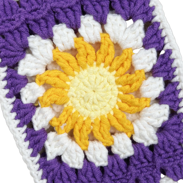 Handmade Crochet Purple Sun and Moon Granny Square Car Steering Wheel Covers Universal 14-15 inch for Women and Men