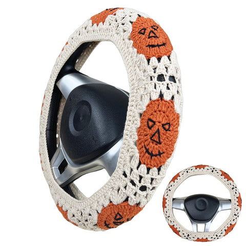 Handmade Crochet pumpkin Steering Wheel Covers Universal 14-15 inch for Women and Men