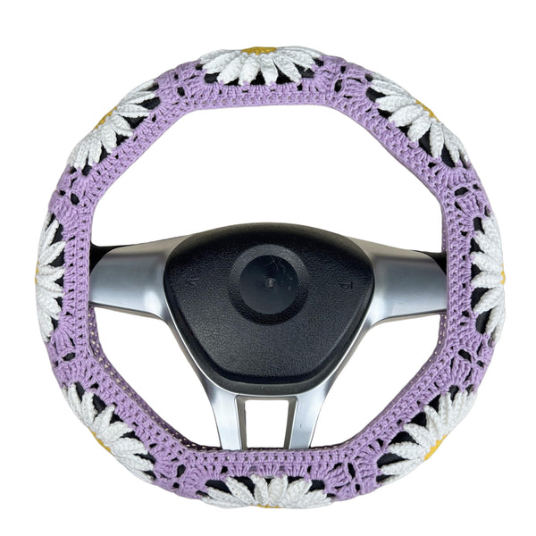 Handmade Crochet  Purple Daisy Steering Wheel Covers Universal 14-15 inch for Women and Men,New Car Gift,Handmade Gift,Gift for her