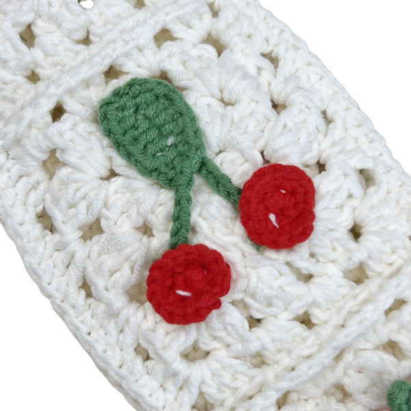 Handmade Crochet  White cute Cherry and strawberry Car Steering Wheel Covers Universal 14-15 inch for Women and Men