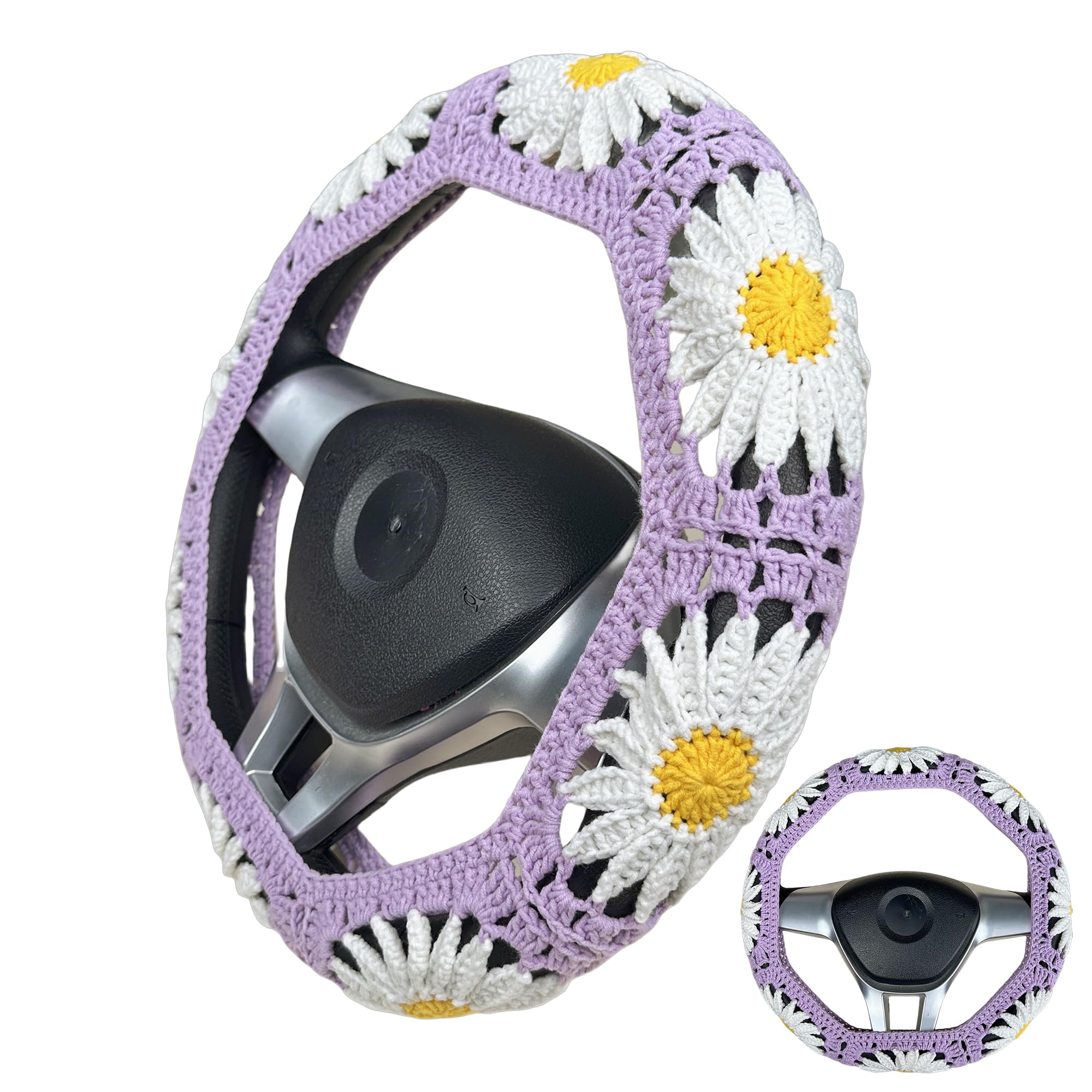 Handmade Crochet  Purple Daisy Steering Wheel Covers Universal 14-15 inch for Women and Men,New Car Gift,Handmade Gift,Gift for her