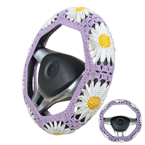 Handmade Crochet  Purple Daisy Steering Wheel Covers Universal 14-15 inch for Women and Men,New Car Gift,Handmade Gift,Gift for her