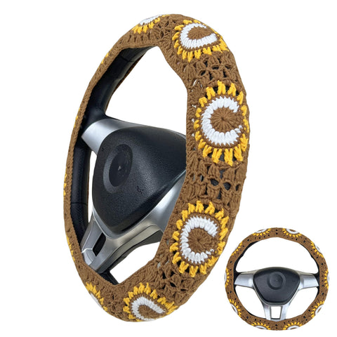 Handmade Crochet Vintage Moon and sun  Steering Wheel Covers Universal 14-15 inch for Women and Men