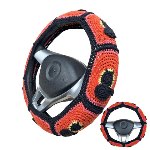 Handmade Crochet  Vintage Cute Black Cat Steering Wheel Covers Universal 14-15 inch for Women and Men,New Car Gift,Handmade Gift,Gift for her