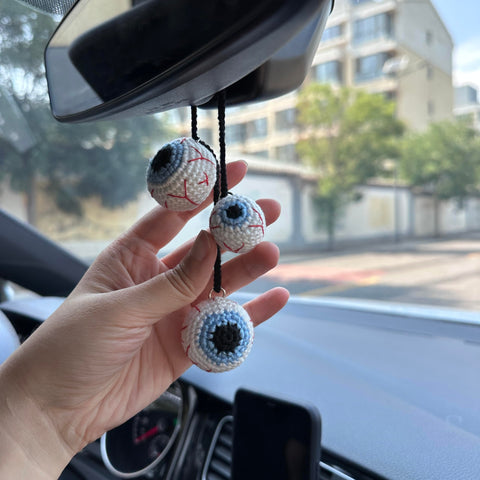 Crochet Halloween Eye Car Accessories Hanging Ornament and Pendant for Car Rear View Mirror Interior Decoration