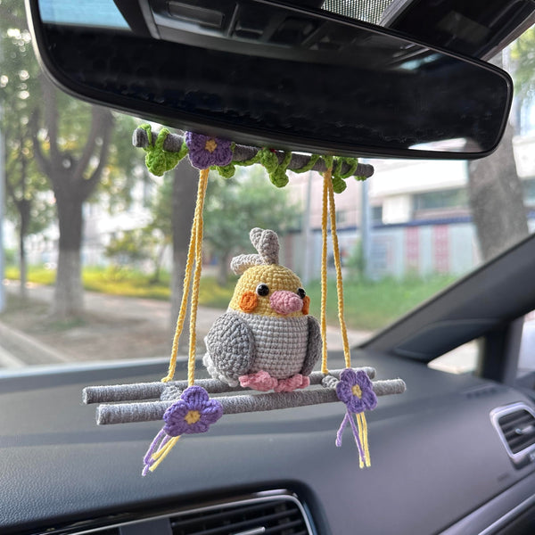 Crochet Cute Bird Car Accessories Hanging Ornament   and Pendant for Car Rear View Mirror Interior Decoration