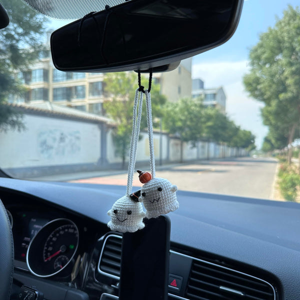 Crochet Halloween Two ghost Car Accessories Hanging Ornament   and Pendant for Car Rear View Mirror Interior Decoration