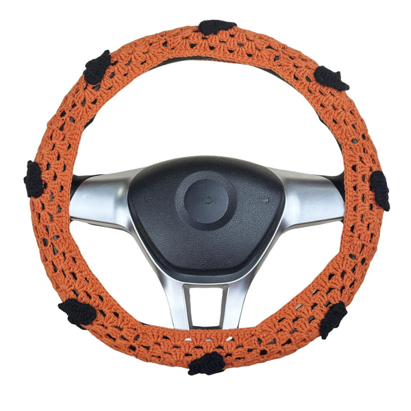 Handmade halloween Crochet Bat Steering Wheel Cover for Women Girl, Cute Flower Seat Belt Cover, Car Interior Accessories Decorations,new car gift