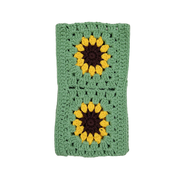 Handmade Crochet Green yellow sunflower  Steering Wheel Cover for Women Girl, Cute Colorful Flower Seat Belt Cover, Car Interior Accessories Decorations.