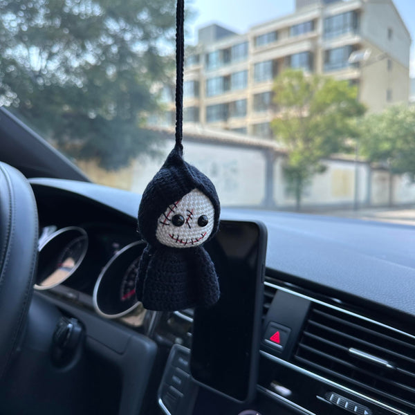 Crochet Halloween Black Cute skull Car Accessories Hanging Ornament   and Pendant for Car Rear View Mirror Interior Decoration
