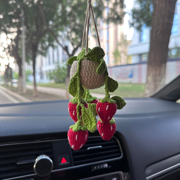 Crochet strawberry Car Accessories Hanging Ornament   and Pendant for Car Rear View Mirror Interior Decoration