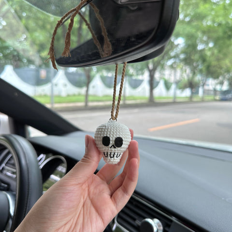 Crochet Halloween Skull head Car Accessories Hanging Ornament   and Pendant for Car Rear View Mirror Interior Decoration