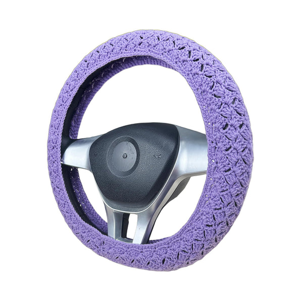 Handmade Crochet Purple Steering Wheel Cover for Women Girl, Cute Flower Seat Belt Cover, Car Interior Accessories Decorations.