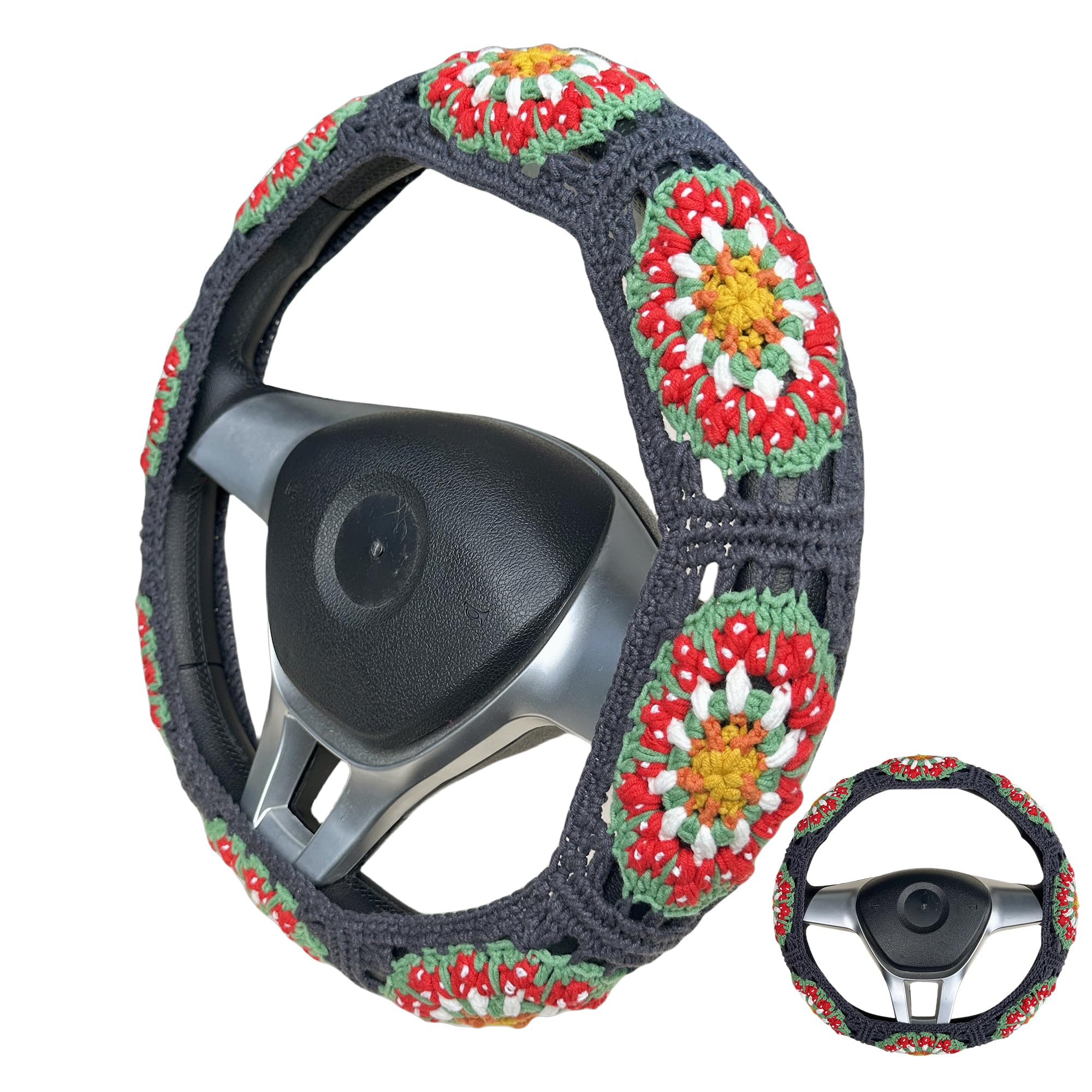 Handmade Crochet  Cute Mushroom Steering Wheel Covers Universal 14-15 inch for Women and Men,New Car Gift,Handmade Gift,Gift for her
