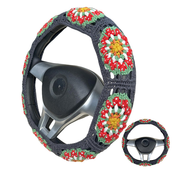 Handmade Crochet  Cute Mushroom Steering Wheel Covers Universal 14-15 inch for Women and Men,New Car Gift,Handmade Gift,Gift for her