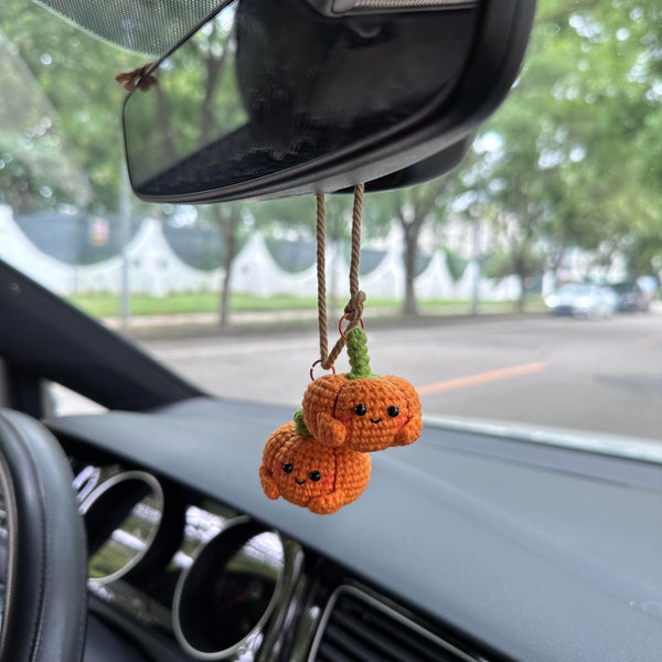 Crochet Halloween Two pumpkin Car Accessories Hanging Ornament   and Pendant for Car Rear View Mirror Interior Decoration