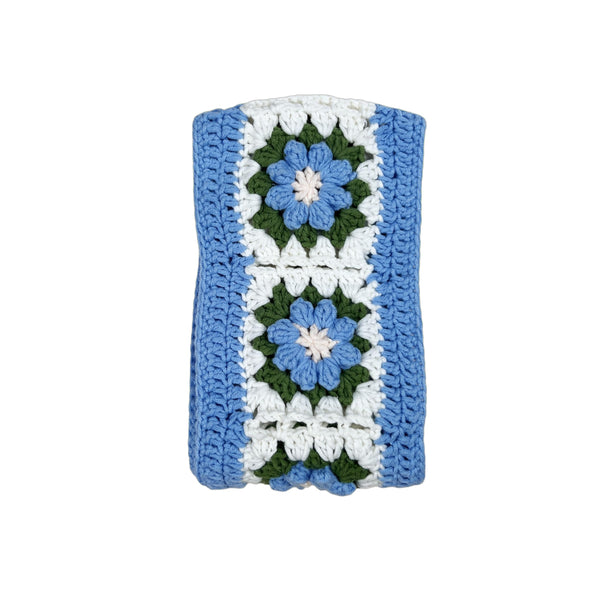 Handmade Crochet Green and blue flower Steering Wheel Cover for Women Girl, Cute Colorful Flower Seat Belt Cover, Car Interior Accessories Decorations.