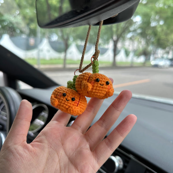 Crochet Halloween Two pumpkin Car Accessories Hanging Ornament   and Pendant for Car Rear View Mirror Interior Decoration
