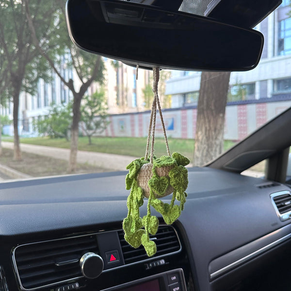 Crochet Monstera Car Accessories Hanging Ornament   and Pendant for Car Rear View Mirror Interior Decoration