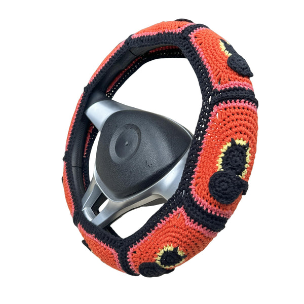 Handmade Crochet  Vintage Cute Black Cat Steering Wheel Covers Universal 14-15 inch for Women and Men,New Car Gift,Handmade Gift,Gift for her