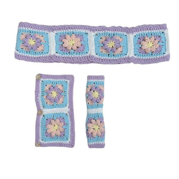 Handmade Crochet  purple and blue Cute flower Steering Wheel Covers Universal 14-15 inch for Women and Men,New Car Gift,Handmade Gift