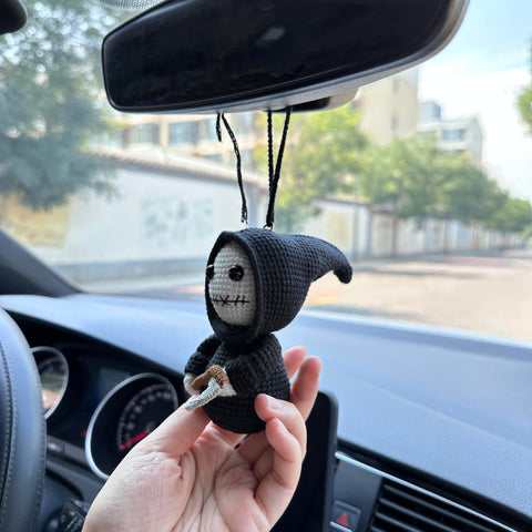 Crochet Halloween black Skull Car Accessories Hanging Ornament   and Pendant for Car Rear View Mirror Interior Decoration