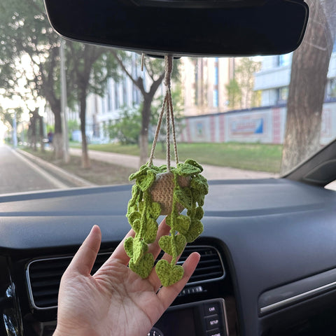 Crochet Monstera Car Accessories Hanging Ornament   and Pendant for Car Rear View Mirror Interior Decoration