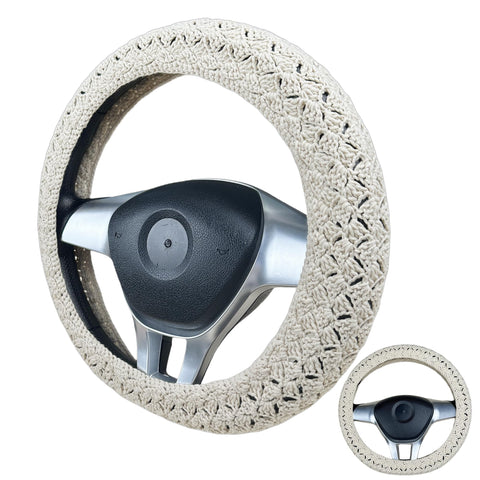 Handmade Crochet white Steering Wheel Cover for Women Girl, Cute Flower Seat Belt Cover, Car Interior Accessories Decorations,new car gift
