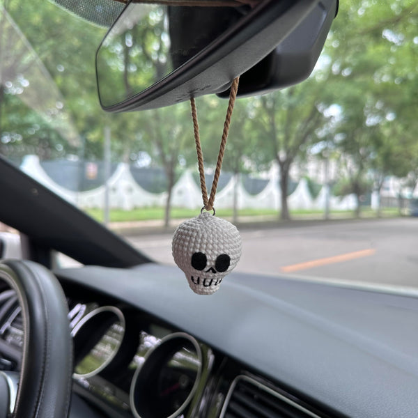 Crochet Halloween Skull head Car Accessories Hanging Ornament   and Pendant for Car Rear View Mirror Interior Decoration