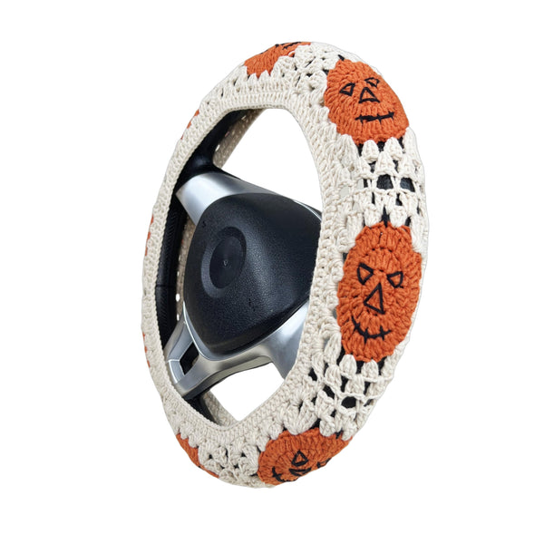 Handmade Crochet pumpkin Steering Wheel Covers Universal 14-15 inch for Women and Men