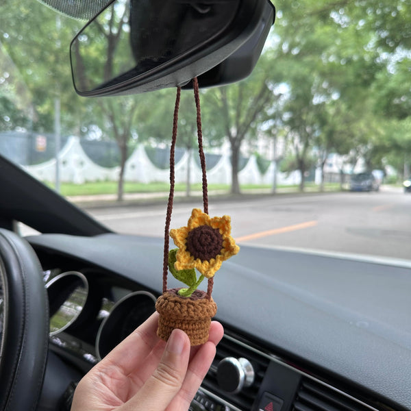 Crochet Cute sunflower Accessories Hanging Ornament   and Pendant for Car Rear View Mirror Interior Decoration