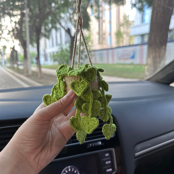 Crochet Monstera Car Accessories Hanging Ornament   and Pendant for Car Rear View Mirror Interior Decoration