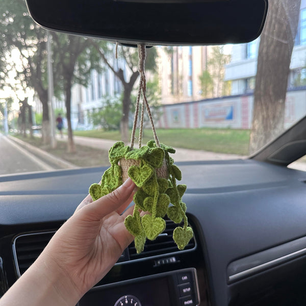 Crochet Monstera Car Accessories Hanging Ornament   and Pendant for Car Rear View Mirror Interior Decoration