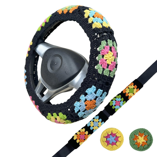 Handmade Crochet  Vintage Multicolor flower Steering Wheel Covers Universal 14-15 inch for Women and Men,New Car Gift,Handmade Gift