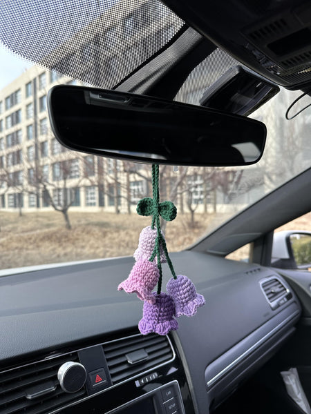 Crochet Purple and Pink Cute Lily Car Accessories Hanging Ornament   and Pendant for Car Rear View Mirror Interior Decoration