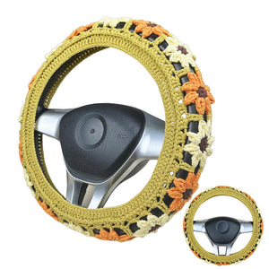 Handmade Crochet Orange daisy Steering Wheel Cover for Women Girl, Cute Flower Seat Belt Cover, Car Interior Accessories Decorations,new car gift