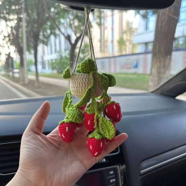 Crochet strawberry Car Accessories Hanging Ornament   and Pendant for Car Rear View Mirror Interior Decoration