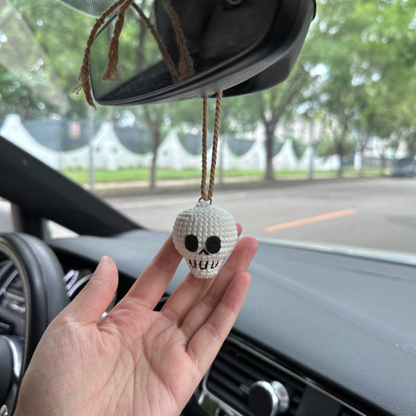 Crochet Halloween Skull head Car Accessories Hanging Ornament   and Pendant for Car Rear View Mirror Interior Decoration