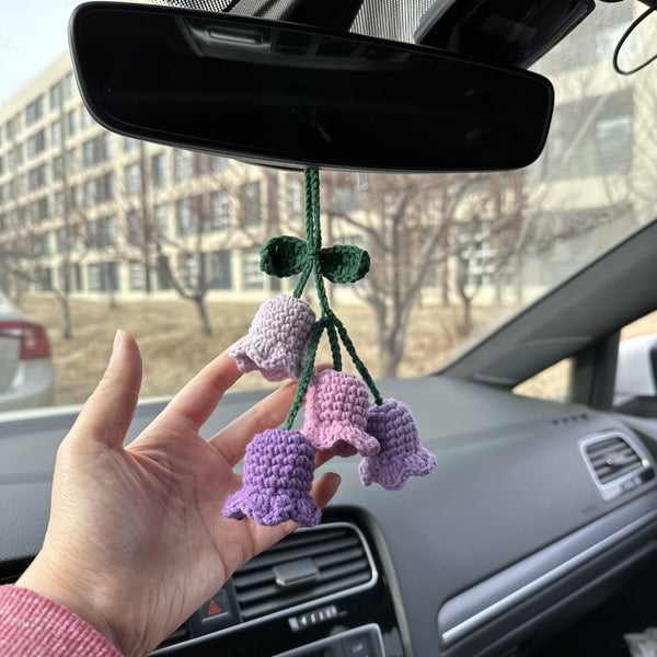 Crochet Purple and Pink Cute Lily Car Accessories Hanging Ornament   and Pendant for Car Rear View Mirror Interior Decoration
