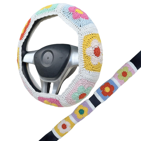 Handmade Crochet  Vintage Cute Multicolor flower Steering Wheel Covers Universal 14-15 inch for Women and Men,New Car Gift,Handmade Gift,Gift for her