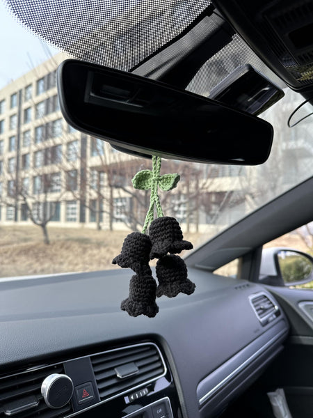 Crochet Black Cute Lily Car Accessories Hanging Ornament   and Pendant for Car Rear View Mirror Interior Decoration