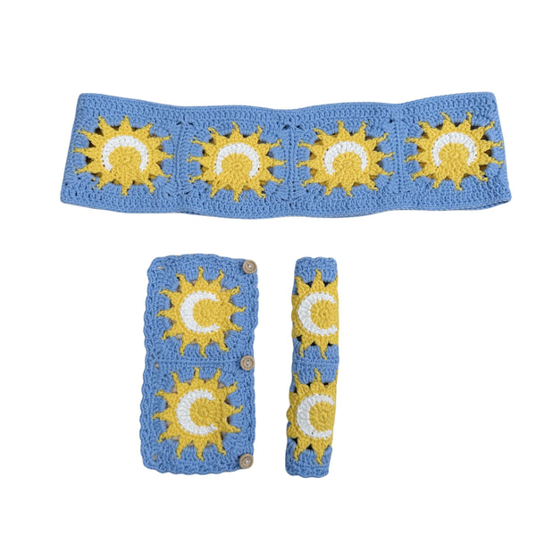 Handmade Crochet  Blue Sun and Moon Steering Wheel Covers Universal 14-15 inch for Women and Men,New Car Gift,Handmade Gift,Gift for her