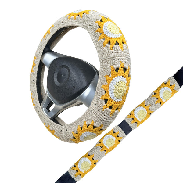 Handmade Crochet  Vintage Sun And Moon Steering Wheel Covers Universal 14-15 inch for Women and Men,New Car Gift,Handmade Gift,Gift for her
