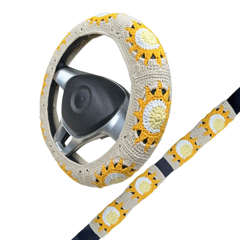 Handmade Crochet  Vintage Sun And Moon Steering Wheel Covers Universal 14-15 inch for Women and Men,New Car Gift,Handmade Gift,Gift for her