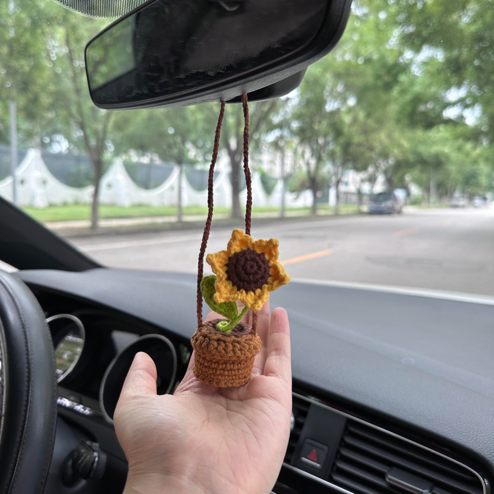 Crochet Cute sunflower Accessories Hanging Ornament   and Pendant for Car Rear View Mirror Interior Decoration