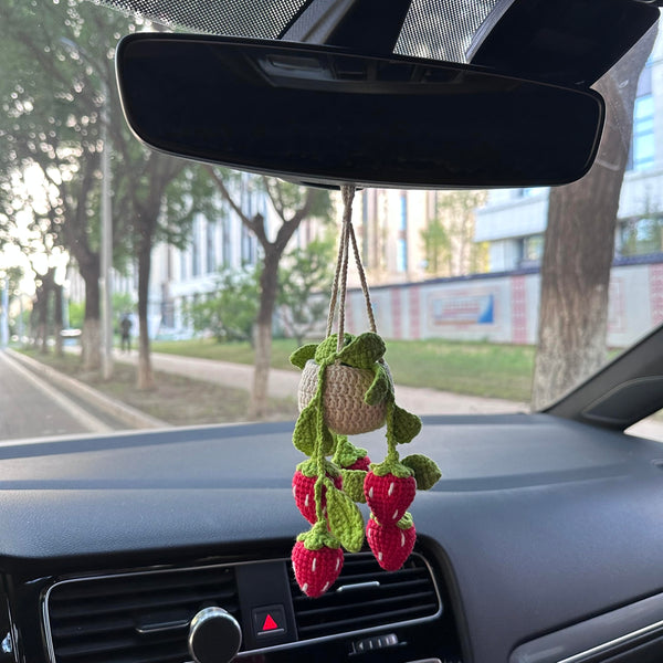 Crochet strawberry Car Accessories Hanging Ornament   and Pendant for Car Rear View Mirror Interior Decoration