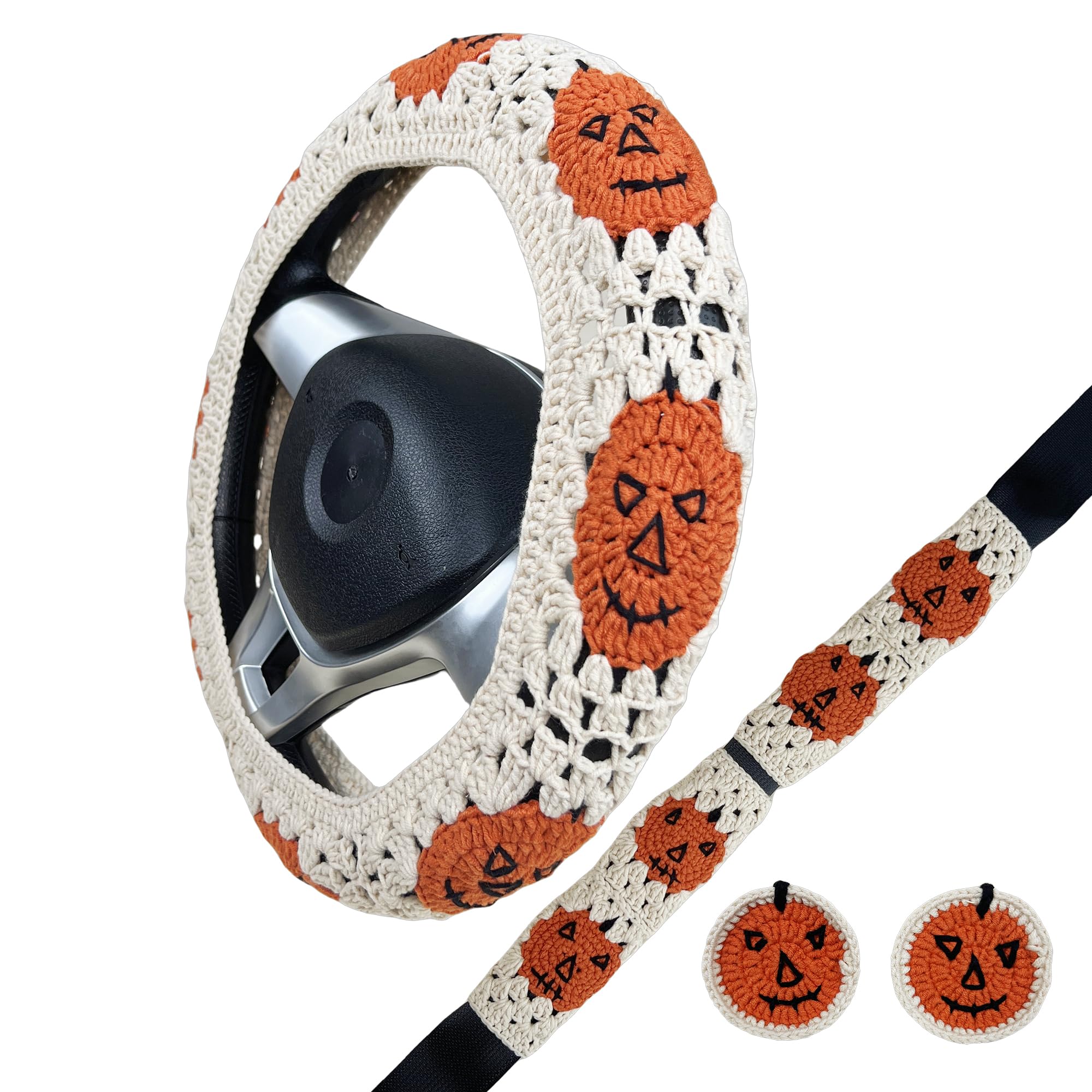 Handmade Crochet pumpkin Steering Wheel Covers Universal 14-15 inch for Women and Men
